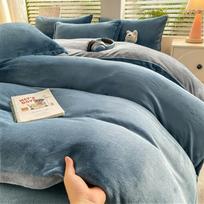 Thick Double‑Sided Milk Velvet Bedding Set, Winter Warm Flannel 4‑Pcs Bed Sheet Duvet Cover Kit Queen Size (200×220cm) black