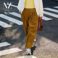 Muzi Women's Corduroy Carrot Pants M brown