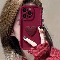 Wine Red 3D Heart Phone Case for iPhone 17 Pro Max Air 16E 11 12 13 Mini 14 15 16 Pro Max XS XR 7 8 Plus SE2 Soft Silicone Cover iPhone17 Pro Max vyno raudonos spalvos