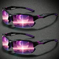 2 Pairs Polarized Sports Sunglasses for Men Women, UV400 Protection, Cycling Running Fishing Driving Outdoor Goggles, Lightweigh violetinė