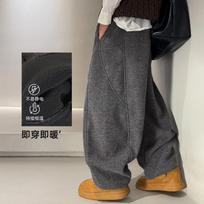 Boys Fleece Straight Leg Sports Pants Winter Casual Wear 130cm pilka
