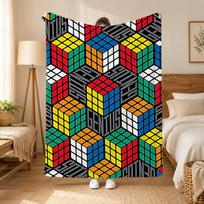 Rubiks Cube Toy Brand Throw 240g flannel blanket, suitable for sofas, beds, offices,  exquisite gift blankets 130cmx150cm