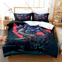 Personality VALORANT Omen Bedding Set New 3D Printed Game Duvet Cover & Pillowcases Soft Microfiber Bed Set for Gamer Fans Bedro EU Single 135*200cm/53x79in 3pcs black