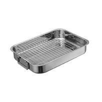 Stainless Steel Turkey Roasting Pan With Rack and Handle Multifunctional Oven Tray For Baking Grilling Even Cooking XS gray