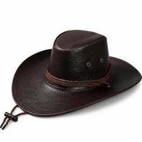 Faux Leather Western Cowboy Hat Wide Curved Brim PU Leather Hat Fedora Sun Hat  Outdoor Travel kava