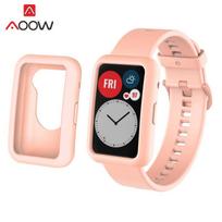 Silikoninis sportinis dirželis, skirtas Huawei Watch Fitness Smart Watch Apsauginis dėklas Shell Kit Keičiamas riešo dirželis Apyrankė Correa Huawei Watch Fit vyno raudonos spalvos