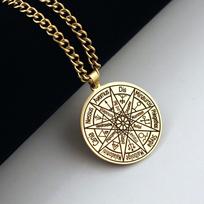 Nine Hells and Layers of Solomon's Seal Kabbalah Amulet Laser Pendant Necklace 50cm (Necklace Size） gray