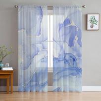 Marmuro tekstūros paprastos gradiento tiulio užuolaidos svetainei, namų dekorui, langų užuolaida, virtuvės permatoma voilo užuolaida 135W x 114H(cm) gray