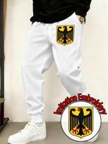 Emblem-bird Men Jogging Pants Pocket Heraldic Shield Eagle Print, Leg Bold Crest Bird Design, Relaxed Breathable Sweatpants for Daily Casual Outings 3XL violetinė
