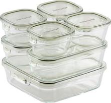 Iwaki Glass Storage Container Set Green Microwave Oven Heat-Resistant 7-Piece Airtight žalia