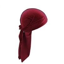 New Unisex Solid Color Soft Velvet Longtail Pirate Hat Breathable Bandana Durag Long Ribbon Cape Baotou Headband Du-Rag One Size brown