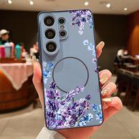 Simple Style Floral Pattern Case For Samsung Galaxy S26 Ultra S25 Edge S24 Plus S23 FE S22 A17 A54 A55 A56 A57 5G Magnetic For Magsafe Matte Cover Samsung S24 mėlyna