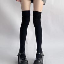 Women  Solid Color Thigh High Over The Knee Stockings Japanese Jk Socks as the picture black