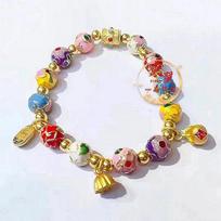 Colorful Cloisonné Lotus Pod & Fu Character Gold-Plated Luck Bracelet gray