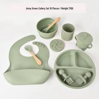 Silicone Suction Plate Set: Food-Grade Children's Tableware for Feeding - 10 Pieces beige