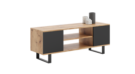 TV spintelė „FOCUS“, 155 cm, metalinės kojelės, auksinio ąžuolo „Craft“ dekoras / Juoda