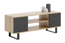 TV spintelė „FOCUS“, 155 cm, metalinės kojelės, ąžuolo „Artisan“ dekoras / Juoda