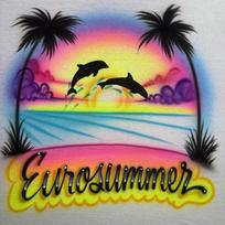 Eurosummer Airbrush Shirt — Beach Sunset Palm Trees amp Dolphin Unisex T-Shirt L yellow