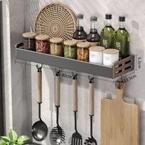 Sieninis virtuvės laikymo stovas, kosminis aliuminis, vandeniui atsparus, buitinis peilių laikiklis, nereikia gręžti, prieskonių laikymo lentyna gray