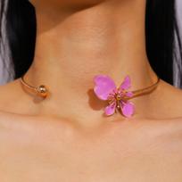 Retro Floral Choker Necklace for Women - Elegant Drip-Colored Petal Design, Holiday Style brown