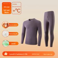 Cashmere Silk Thermal Underwear: Antibacterial Women's and Men's Lyocell Autumn/Winter Suit Men L gray