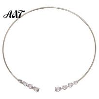 Light Luxury Choker Rhinestone Cuff Choker, Metal Wire Open Collar Necklace, Sparkling Elegant Fine Luster Jewelry Slim for Women Wedding Date sidabras