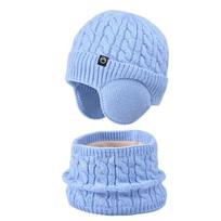 Kids Winter Warm Knitted Set Pom‑pom Hat Scarf Gloves 3‑Pcs Set Or Single Beanie Hat Windproof Ear Protection For Boys Girls Cold Weather Outdoor 3-12 years old gray