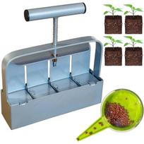 Handheld Soil Blocker Tool Kit - 4 Cell Heavy Duty 2 Inch Seed Starter Soil Block Maker for Seedlings, Cuttings, Greenhouses and Gardens 4 slots gray