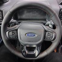Hand-Stitch Non-slip Side Perforation Black Leather Car Steering Wheel Cover for Ford Ranger Everest -2024 Auto Accessory black thread gray