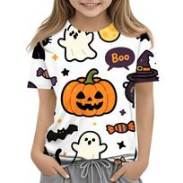 Kids Halloween Printed Short Sleeve Round Neck Casual T-Shirt for Boys and Girls 130 black