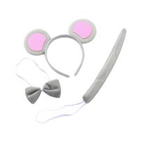Cat/Mouse/Dog/Cow/Leopard/Frog/Tigeres Costume Set Ears Headband Tail Bow Kid Halloween Christmas Animal Cosplay Props white