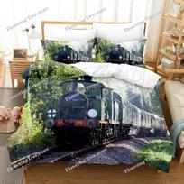 Steam Engine Duvet Cover Set Black Smoke Vintage Locomotive Train Picture King Queen Size for Kid Boy Girl Polyester Bedding Set EU Single 135*200cm/53x79in 3pcs
