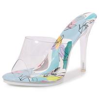 Lady Crystal High Thin Heel Slide Sandsals Women Peep Toe Transparent Sandals for Office Nightclub Party Pub Banquet Gathering 35 mėlyna