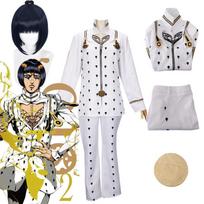 Anime JoJo keistas nuotykis Auksinis vėjas Bruno Buccellati Cosplay balta striukė kelnės Perukas Apranga Helovino karnavaliniai kostiumai M gray