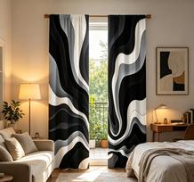 2PCS Digital Printed Curtains, Black White Vortex Spiral Abstract, Rod Pocket Window Drapes for Living Room Bedroom Decor 60x150cmx2&Rod pocket &2 panels white