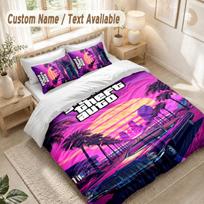 GTA Bedding Set, 1 Duvet Cover & 2 Pillowcases Soft Comfortable Bedroom Home Textile Decor 135cmx200cm purple