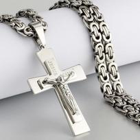 Religingi Vyrai Nerūdijančio plieno Nukryžiuotas kryžiaus pakabukas karoliai Sunkūs Bizantijos grandinės karoliai Jėzaus Kristaus Šventieji papuošalai Dovanos 70cm gray