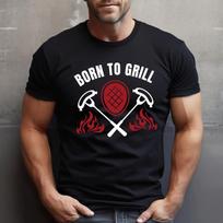 Unisexs Born To Grill Funny Bbq T Shirt Master Barbecue Casual Birthday For Unisex Dad Friend Vintage Slightly Homme Soft M black