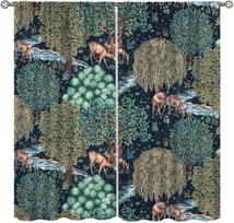 Vintage Floral Curtain William Morris Original Design Botanical Green Bedroom Living Room Kitchen Privacy Panels Polyester Perfect For Sitting W100*H70(CM)-Hooks&1PCS gray