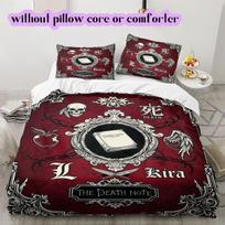 Death Note Stylish Anime Duvet Cover Set,Printed Cartoon Bedding,Cool Character Bedroom Decor Comforter Cover for Fans_LIAN EU Single 135*200cm/53x79in 3pcs white