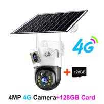 Saulės kamera 4K lauko mažos galios vaizdo kameros naktinio matymo dvipusė garso kamera su saulės kolektoriumi 【4】4G Camera + 128G Card juoda/balta