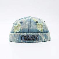 Bocca Retro Denim Splicing Docker Cap Adjustable Vintage Brimless Leopard Beanie Street Cool Brimless Hat imbieras