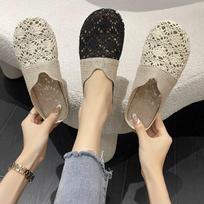 Total lace mesh sandals clog flat Vietnam womens shoes easy walk slippers linen low heel leg-lengthening non-slip beach embroidered wear cute stylish gray