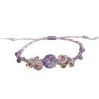 1PC Hand-woven Adjustable Drawstring Bracelet, Lavender Crystal Beads, Pink Rose Decoration, Bohemian Sweet Style, Exquisite Jewelry. violetinė