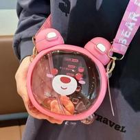 750MLCute Bear Kettle Straw Water Bottle Summer Tritan Straw Bottle Drinking Bottle Plastic Kawaii Children Water Cup for School 750ml rožinė