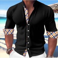Spring Summer Shirt Men's Fashion Casual Button Stitching Stripe Designer Design Hawaii Simple Comfortable Soft Material New M black
