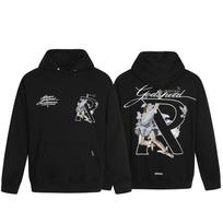 American trendy brand represen letter printing terry pure cotton hooded sweater men's and women's tops trendy S gray
