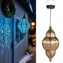 Solar Powered Solar Lantern Lithium Battery Waterproof Outdoor Decoration Hollowed-out With Hook Garden Lamp Birthday Party blue light -- 1pc