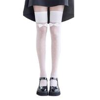 Women's Thigh High Stockings Bowknots & Waves Point Over the Knee Socks Sheer Silk Stockings for Daily Wear Cosplay balta