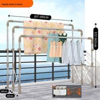 Stainless Steel Folding Clothes Drying Rack, Indoor/Outdoor, Three-Rod Telescopic Design for Balcony or Sun Drying.